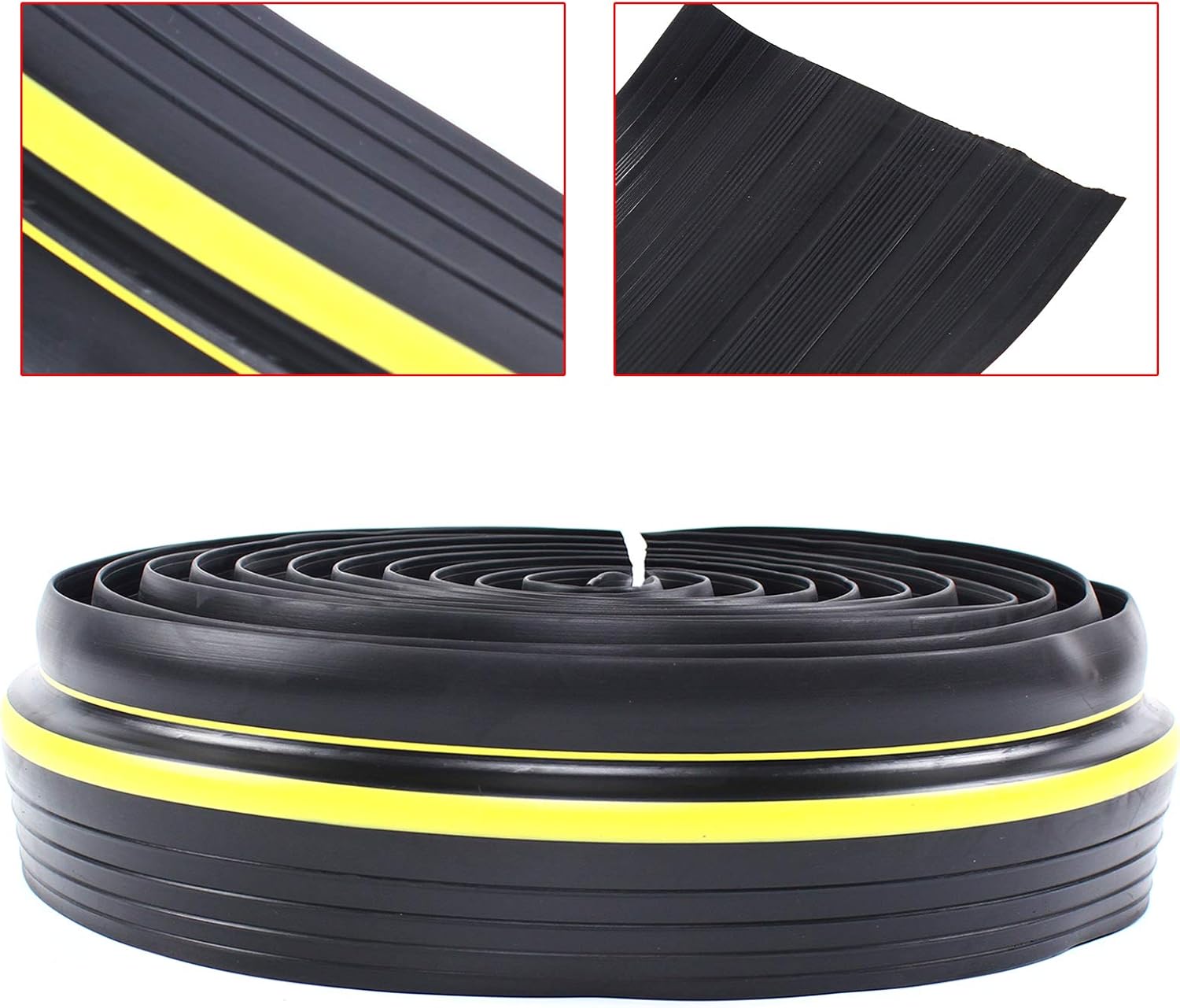 Miumaeov 20ft Garage Sealing Rubber Strip 3" Width Weatherproof Door Threshold Seal Strip Universal PVC Seal Strip with Yellow Lines