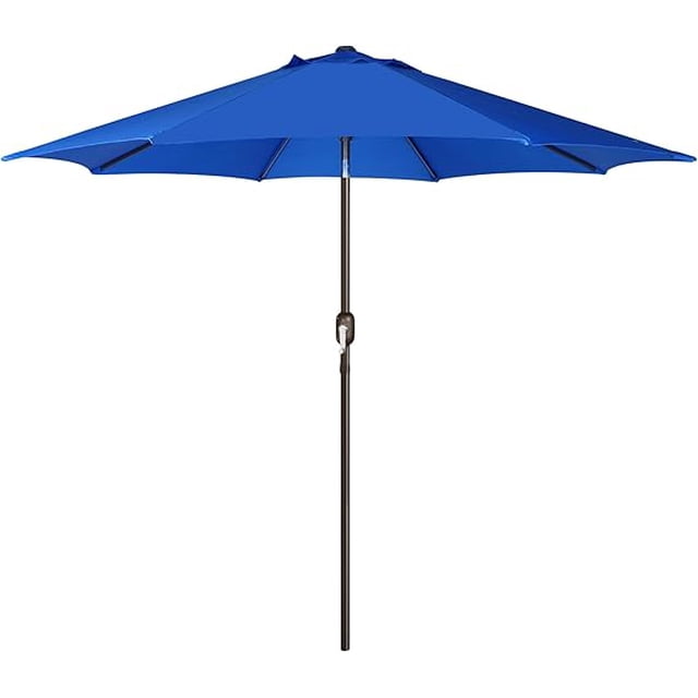 Parasol de Patio Extérieur 9 Pi (2,7 m), Parasol de Table Extérieur, Parasol de Cour, Parasol de Marché avec 8 Nervures Robustes, Inclinaison à Bouton-Poussoir et Manivelle