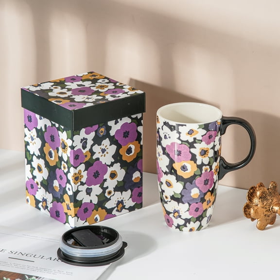 17 Oz.Ceramic Travel Mug Coffee Cup with Color Gift Box,Purple
