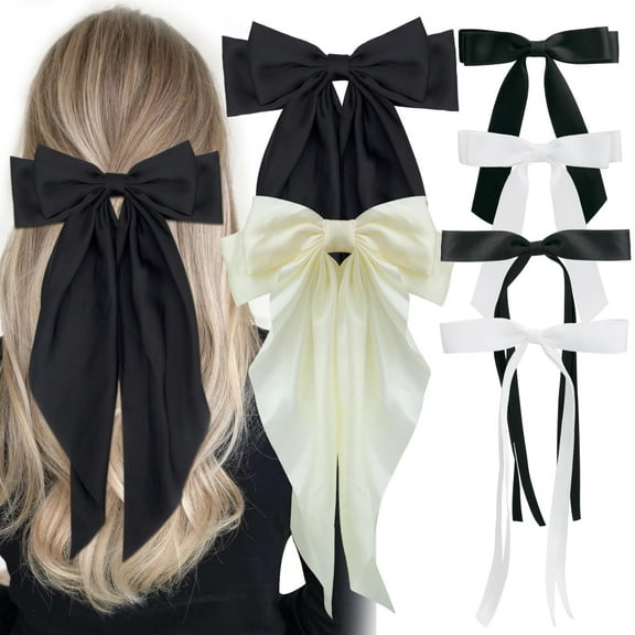 6pcs Hair Bows Cute Hair Clips for Women, Tassel Ribbon Bowknot Hair Clips, Hair Accessories for Women, Black and White