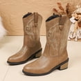 thumbnail image 4 of UngA Womens Cowgirl Boots Pull On Cowboy Boots Mid Calf Western Boots Available in Regular and Wide Calf Khaki,Size 9.5, 4 of 6
