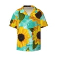 thumbnail image 4 of Uemuo Sunflowers With Green Leaves Pattern Cotton Linen Short Sleeve Shirts,Casual Lightweight Button Down Shirts,Vacation Beach Summer Tops-XX-Large, 4 of 7