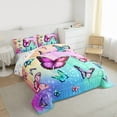 thumbnail image 3 of Castle Fairy Teens Colorful Flying Butterflies Bedding Comforter Set 2pcs,Abstract Gradient Ombre Twin Comforter Sets Microfiber,Dreamy Princess Breathable Bedding Set,Lightweight Room Decor, 3 of 8
