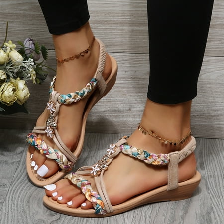 

Wefuesd Slippers For Women Clarks Sandals For Womenclarks Women Wedge Shoes Flat Beaded Sandals Beach Sandals Thong Flat Beach Slippers Sandals Beige 41