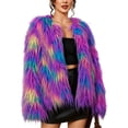 thumbnail image 2 of Mutghys Fur Coats for Women Colorful Block Open Front Fuzzy Faux Fur Jacket Party Vacation Bar Winter Warm Soft Comfortable Fashion Outerwear,S-3XL, 2 of 5