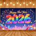 thumbnail image 5 of Colorful Fireworks 2026 New Year Banner Shiny Stars Happy New Year Display Champagne Glass Design Party Balloons 2026 Celebration Backdrop for New Year Party 2026 Celebration New Year Eve Event, 5 of 9