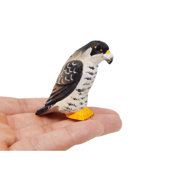Peregrine Falcon Hawk - Small Wood Art Figurine - Falconry Kestrel Bird of Prey Unique Art Carving Decoration Miniature Animals