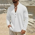 thumbnail image 2 of biudgviw Men's Linen Shirts Casual Button V Neck Long Sleeve Tops Lightweight Loose Vacation Beach T-Shirts Spring Summer Clothes, 2 of 6