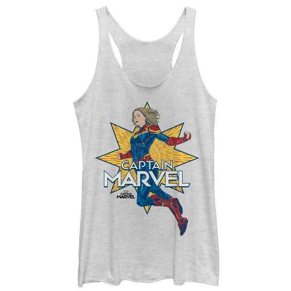 Women's Marvel Captain Marvel Vintage Star Racerback Tank Top White Heather X Small