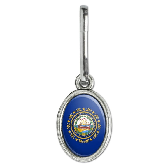 New Hampshire State Flag Antiqued Oval Charm Clothes Purse Suitcase Backpack Zipper Pull Aid