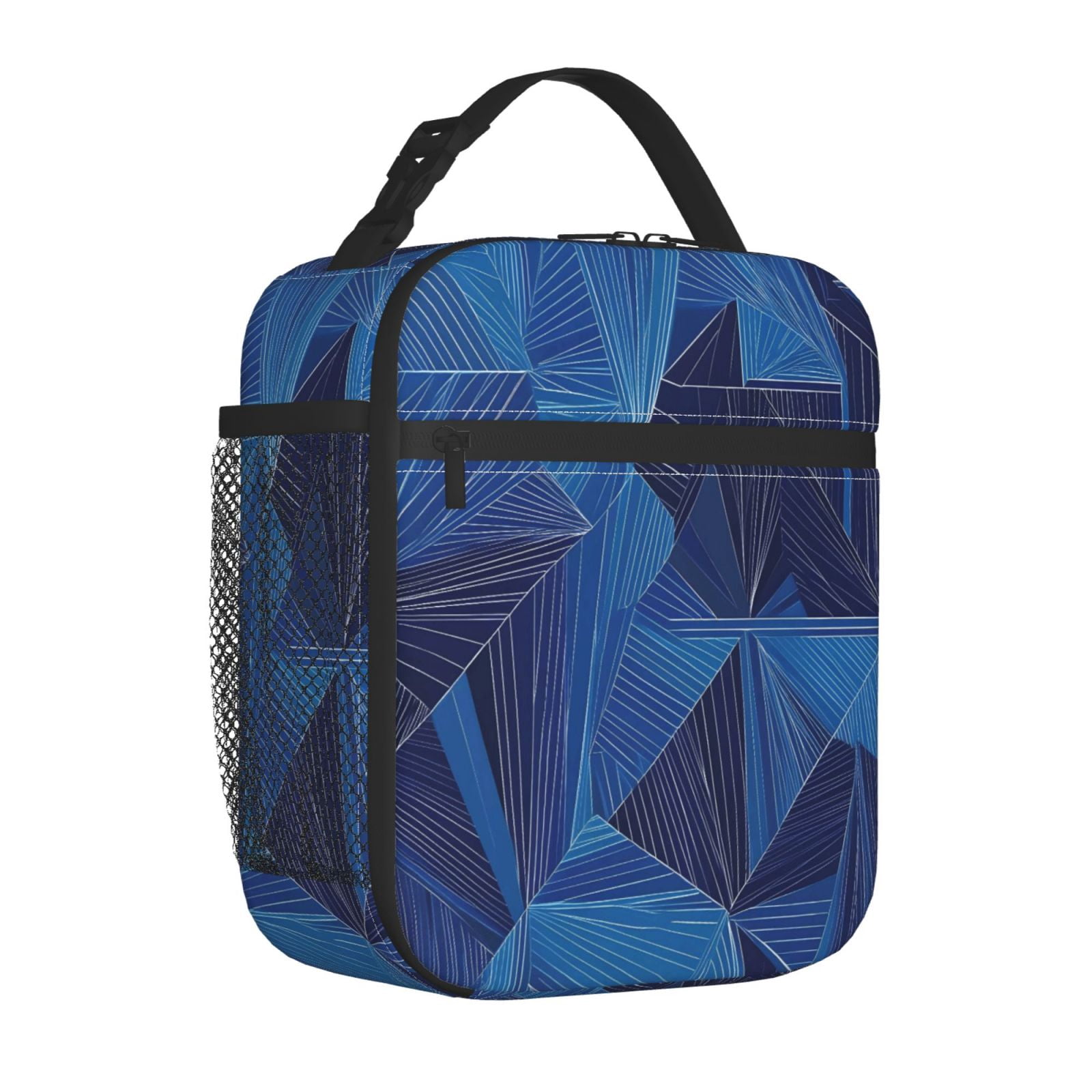 Lunch Bag For Women Men Insulated Portable Lunch Box Bento Box Office Picnic Travel Cooler Bag Blue Geometric Lines_2