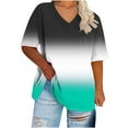 thumbnail image 2 of Summer Plus Size Tops For Women Causal Multicolor Gradient Loose Short Sleeve V-Neck Pullover Blouse T-Shirt Oversized Women Shirts Under $8 Mint Green XXL, 2 of 4