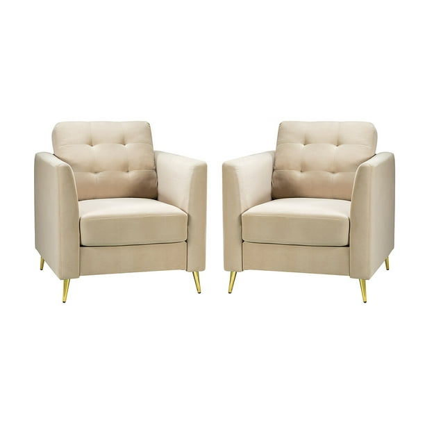 HULALA HOME Modern Velvet Accent Armchair Set of 2 with Gold Legs