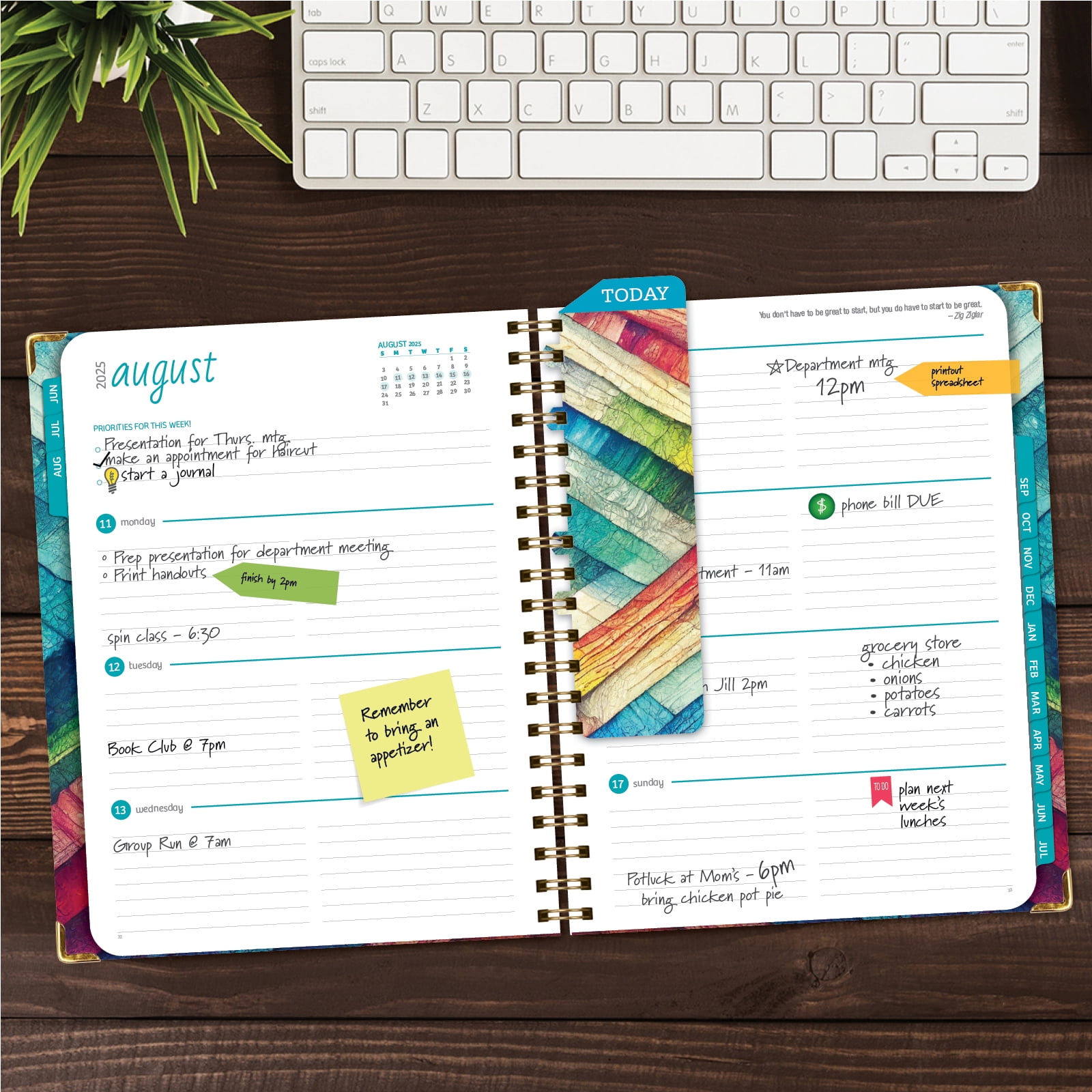 Academic Year 2025-2026 Planner, June 2025 - July 2026, 8.5"x11" Daily Weekly Monthly Planner Yearly Agenda, Hardcover, Bookmark, Pocket Folder and Sticky Note Set (Rainbow Oak)