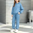 thumbnail image 4 of BXJX Girls Outfit Sets, 2 Piece Long Sleeve Outdoor School Hoodies and Joggers Sets Light Blue Size 10-11 T, 4 of 7