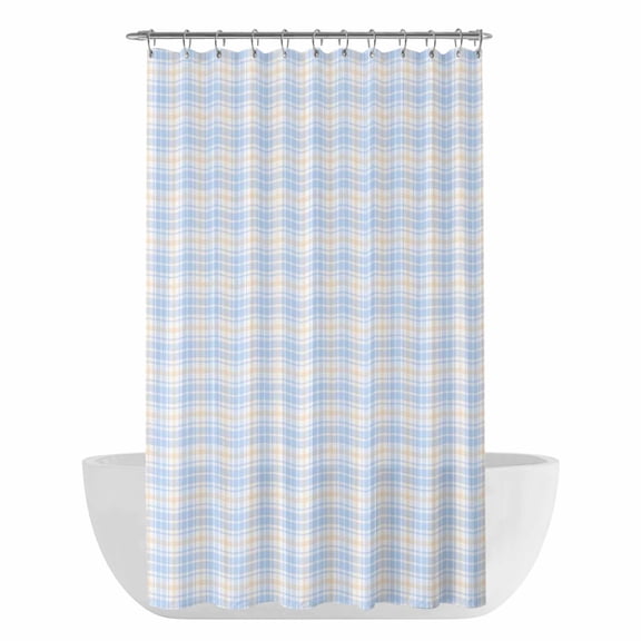 Blue Checkered Shower Curtain - Water Repellent Fabric Shower Curtains Washable, Farmhouse Stripes Modern Art Decorative Polyester Cloth Bathroom Curtains Modern Bath Decor 36"x72"