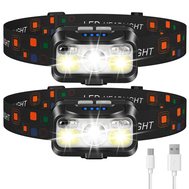 LHKNL linterna frontal recargable, 1200 lúmenes, sensor de movimiento superbrillante, 2 paquetes de faros LED impermeables con luz blanca y roja, 8 modos de faros para acampar, andar, correr, pescar