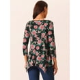 thumbnail image 4 of DARING DIVA Women's 3/4 Sleeve Floral Print Loose Fit Asymmetrical Hem Top Black S, 4 of 5