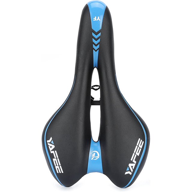 Sillín de bicicleta acolchado de cuero para hombres y mujeres Sillín de bicicleta de montaña profesional Cojín de bicicleta MTB, azul JM