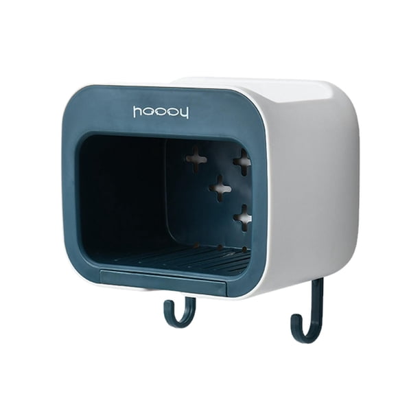 Jabonera de pared con ganchos, soporte de almacenamiento para ducha, organizador de baño Azul