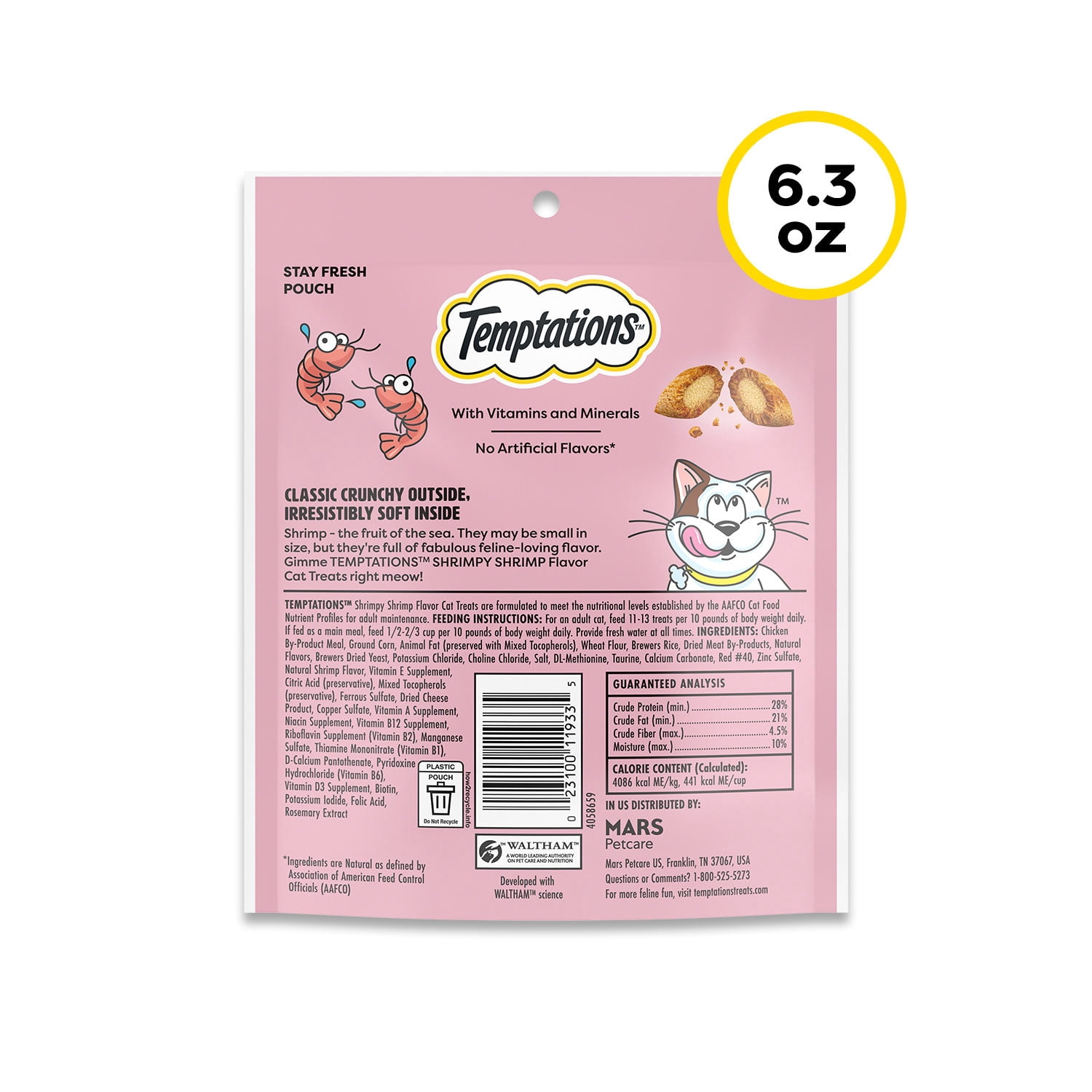 (12 pack) Temptations Classic Shrimpy Shrimp Flavor Crunchy And Soft Treats For Cats, 6.3 Oz Pouch