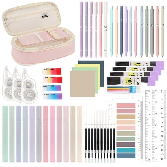 MoKo 60Pcs Aesthetic School Supplies with Pencil Case for Students Stationary College Essentials, Pink