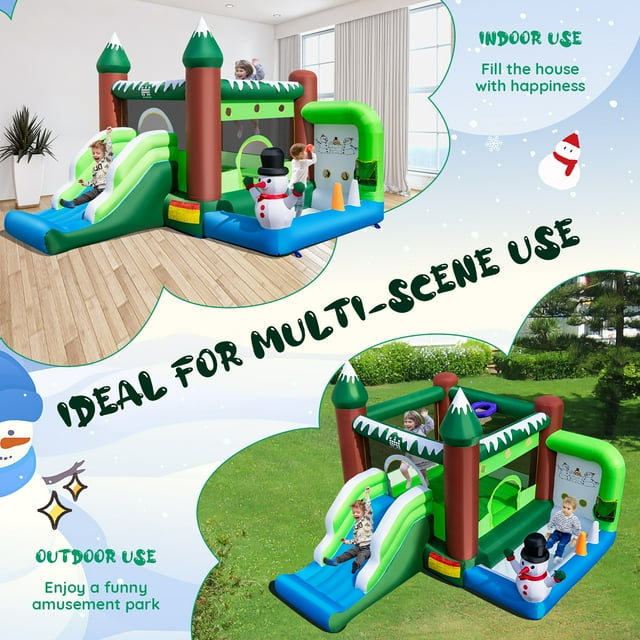 Costway 6-in-1 Winter Themed Snowman Inflatable Castle kids Jumping House with 735W Blower