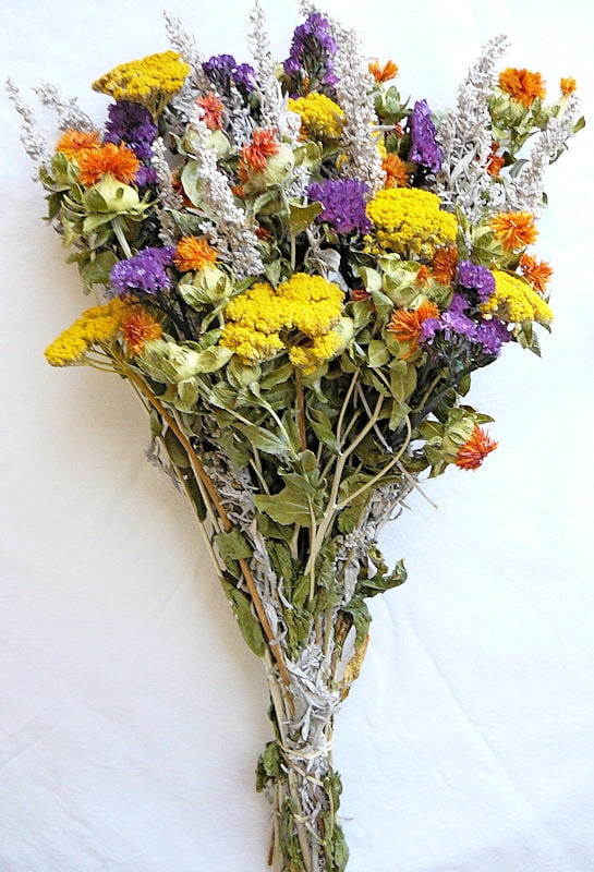 Large Dried Flower Bouquet Yellow Bunch Top Diameter 1112in., Stem Length 2224in. Single