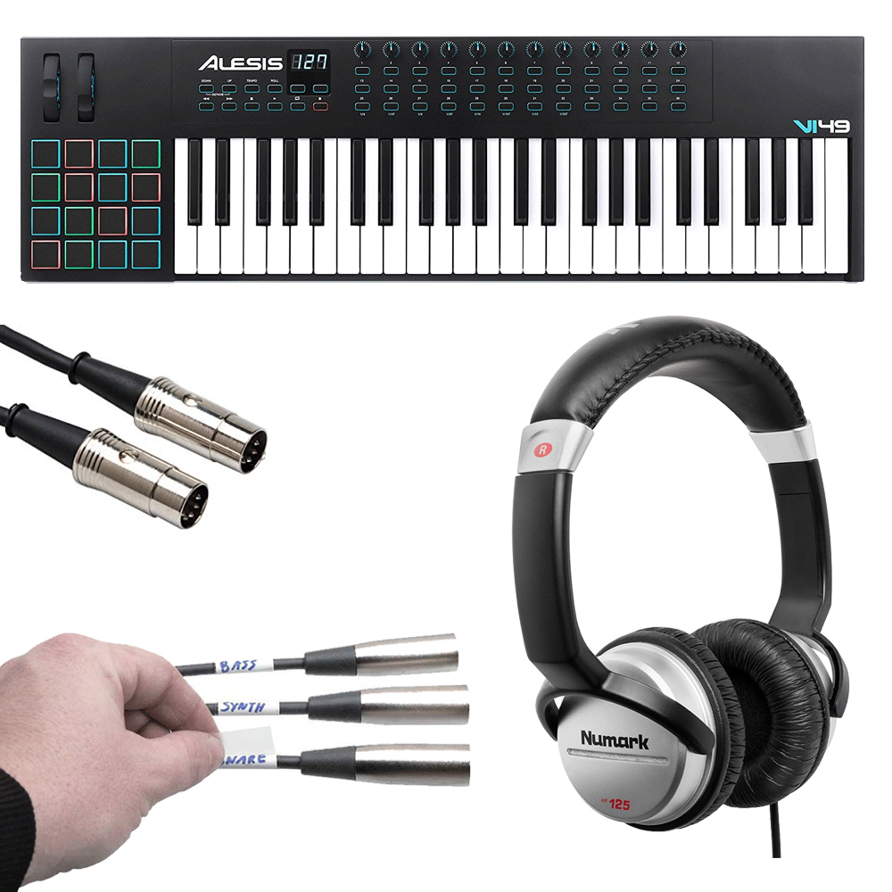 Advanced 49-Key USB MIDI Keyboard & Drum Pad Controller (16 Pads / 12 Knobs / 36 Buttons) + Label Kit + MIDI Cable + Headphones - Top Value Kit! - image 1 of 8