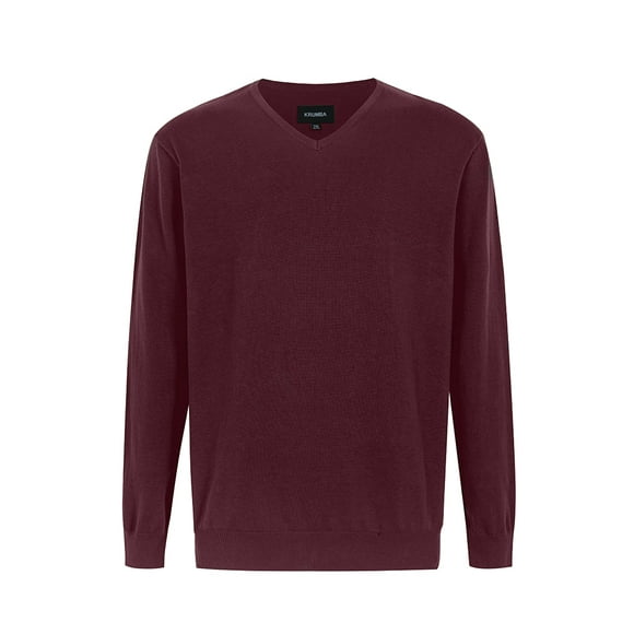 Krumba Mens Big Tall Sweater Cotton Oversized Long Sleeve Kintted Light Causal Plus Pullovers Burgundy 2XL