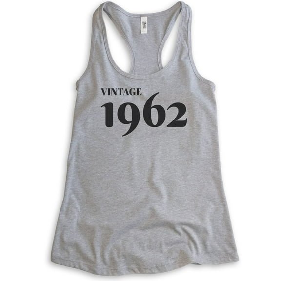 Vintage 1962 Tank Top, Ladies Racerback Tank Top, 60th Birthday Tank, Sixtieth Birthday Tank, B-day Tank, Heather Gray, X-Large