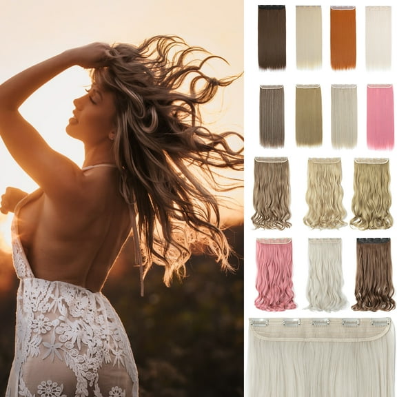 MY-LADY 5Clips Straight Synthetic Clips in Hair Extensions 3/4 Full Head Clips on Hairpieces for Women 24inch light ash brown&bleach blonde