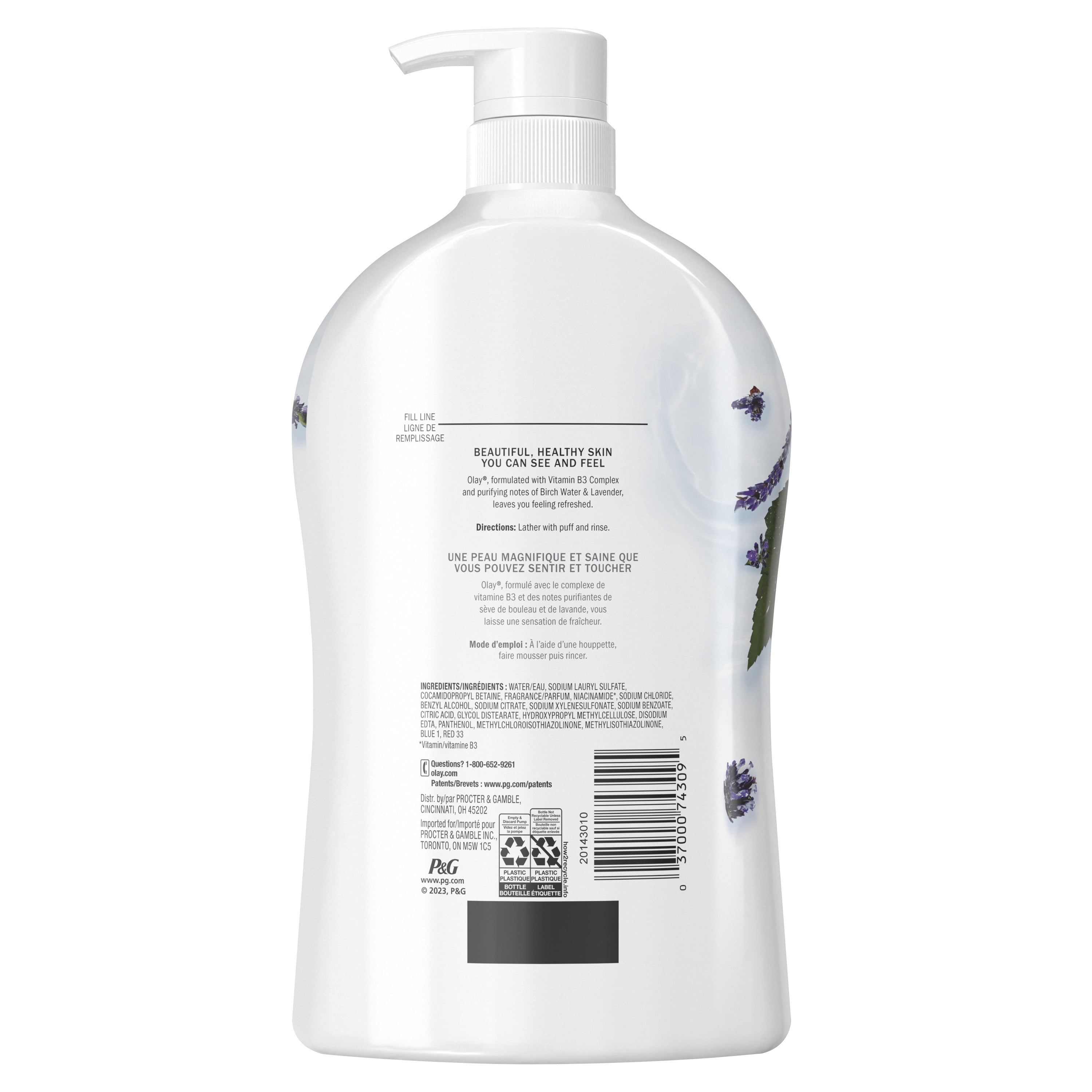 Olay Fresh Outlast Body Wash, Birch Water & Lavender, All Skin Types, 33 fl oz