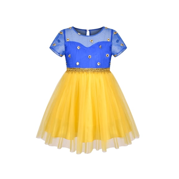 Girl Dress Yellow Blue Ethnic Pattu Pavadai Short Sleeve 6 Years