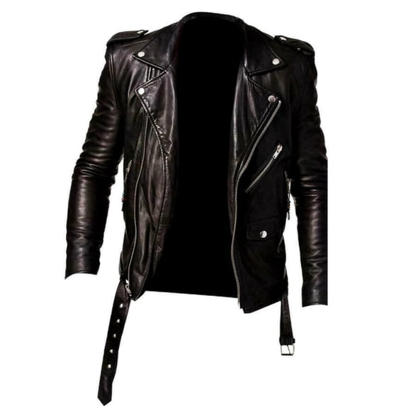 Noora Mens Real Lambskin Black Leather Biker Jacket,  Motorcycle Leather Jacket with Belted