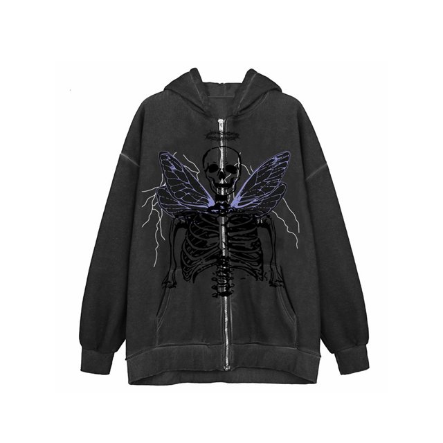 VISgogo Mujer Hombre Otoño Sudadera con Capucha, Estampado de Esqueleto Sudadera con Capucha de Manga Larga con Cremallera Completa y Bolsillos, M/L/XL/XXL/XXXL VISgogo moda