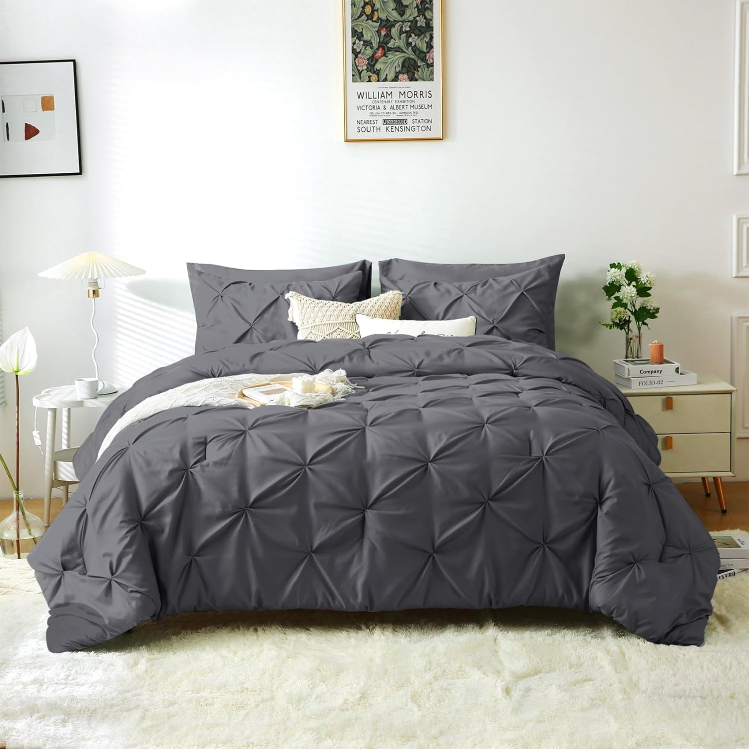 GFDYREE Bed in a Bag 7-Pieces, Dark Grey Queen/Full Comforter Set