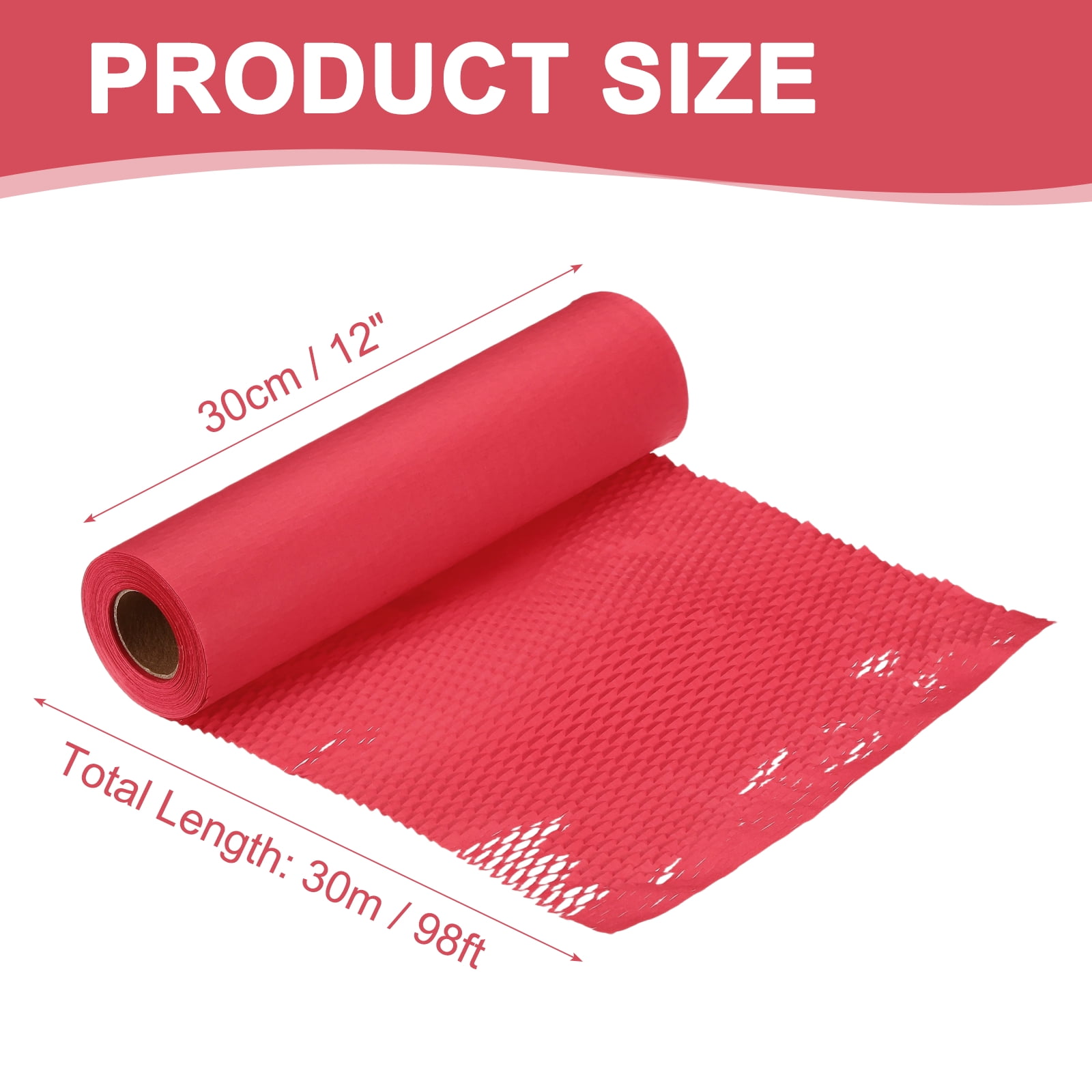 Uxcell Honeycombs Packing Paper Wrap, 12 Inch x 98 ft Wood Pulp Kraft Paper Bubble Pack Wrap Roll for Packing Shipping Moving, Red