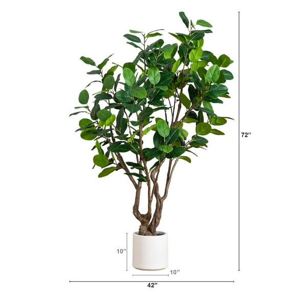 Nearly Natural 6ft. Artificial Audrey Ficus Leaf Tree in White Decorative Planter