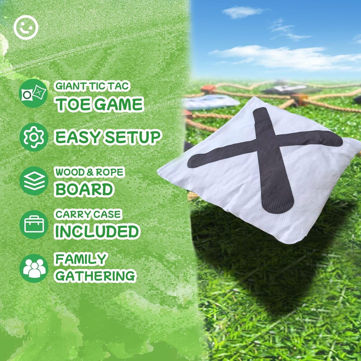 Giant Tic Tac Toe Games Outdoor | 4ft x 4ft | Bean Bag Toss Yard Outdoor Games for Kids Adults, Backyard Lawn Camping Instant Setup No Assembly Large Lawn & Backyard Fun
