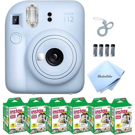 Fujifilm Mini 12 Instant Camera Starter Bundle: Includes Mini Film Value Pack (60 Sheets) + 4 Pack AA Batteries + Lens Cleaning Cloth (Pastel Blue)