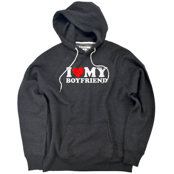 I Heart My Boyfriend Unisex Adult Slim Fit Pull-Over Heather Hoodie, Charcoal, Small