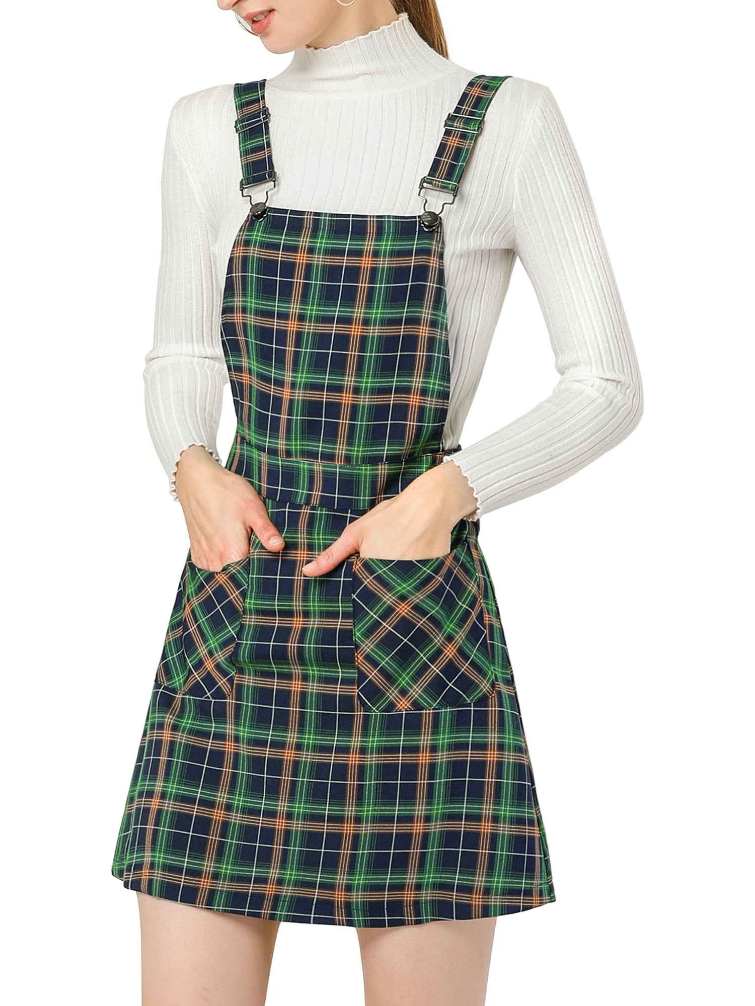 Allegra K Women's Adjustable Strap Plaid Suspender Dress Overall Skirt