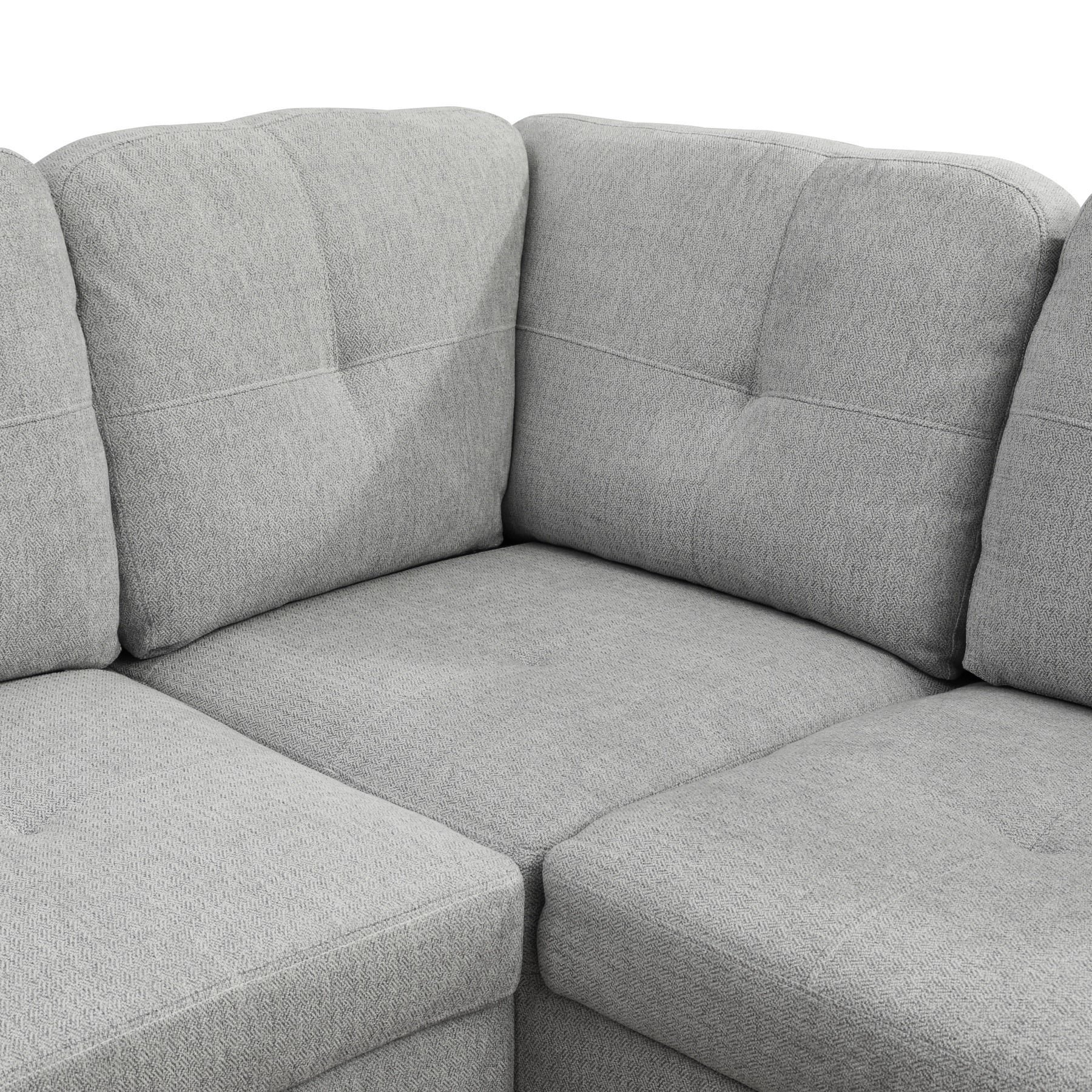 Hommoo 2-Piece Flannel Living Room Furniture Set, L-Shaped Sectional Couches and Sofa Set, Right Side, No Ottomans,Light Gray