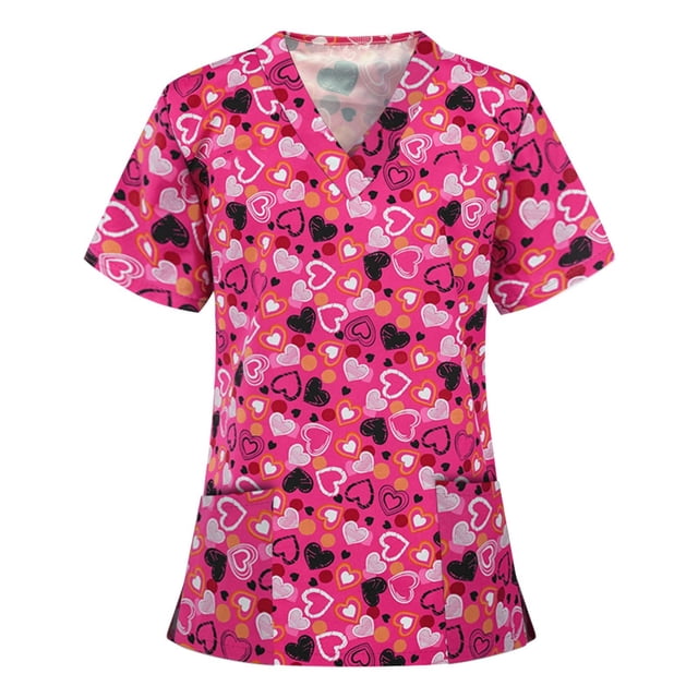 Snoarin Blouse d'Été Grande Taille pour Femmes Manches Courtes Col en V Hauts Uniforme de Travail Blouse Uniformes de Travail pour Femmes en Liquidation