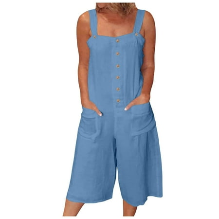 

LWZWM Women Playsuit Romper Sleeveless Square Collar Playsuit Solid Color Suspenders Onesie Romper Cold Shoulder Vest Patchwork Jumpsuit Womens Summer Clothes 2023 Romper Blue XXL