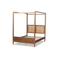 thumbnail image 3 of Baxton Studio Malia Modern and Contemporary Walnut Brown Finished Wood and Synthetic Rattan Queen Size Canopy Bed, 3 of 5