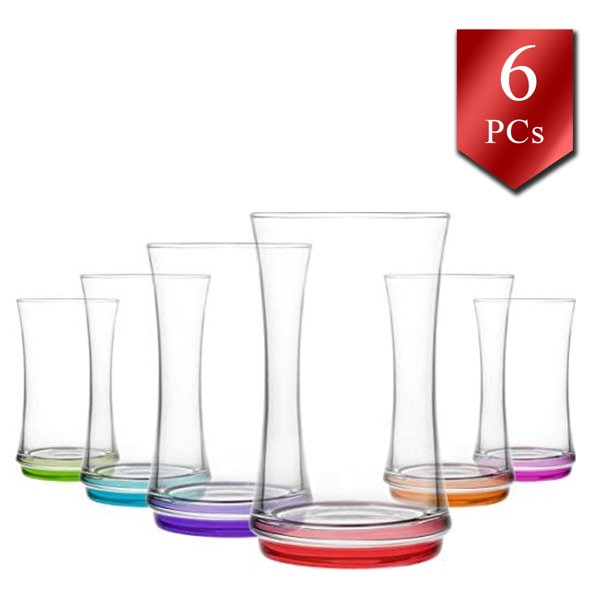 LAV Drinking Glasses Set of 6, Long Colorful Glass Tumbler, Durable Kitchen Glassware, 12.3 oz