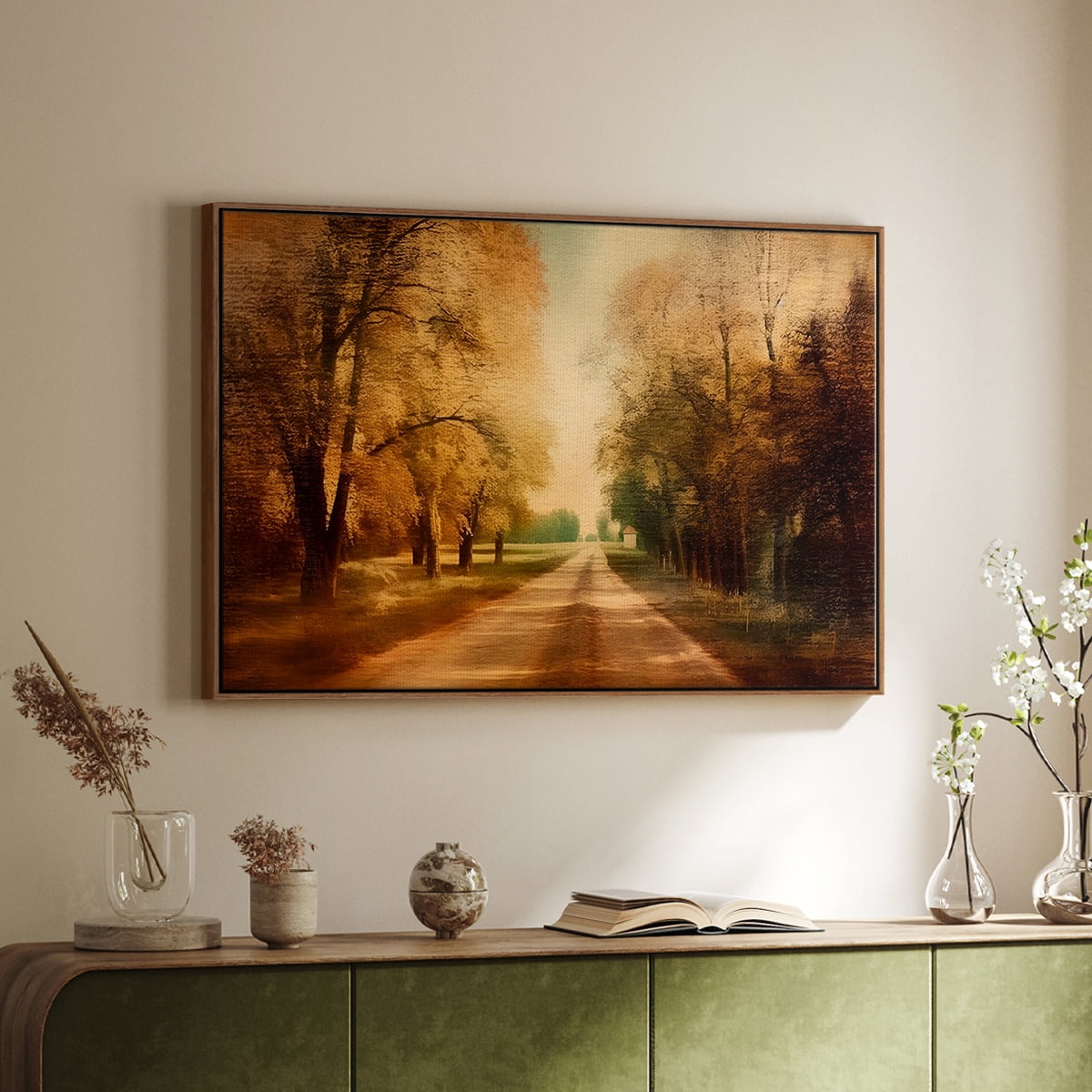 Vintage Landscape-CCXXXII By Wexford Home Framed in Walnut Wood Gallery Wrapped Canvas 25 in. x 37 in.