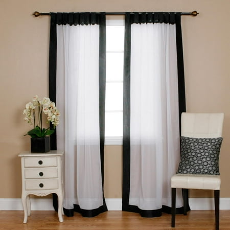 Quality Home Voile Curtains with Faux Silk Border - Black - 52